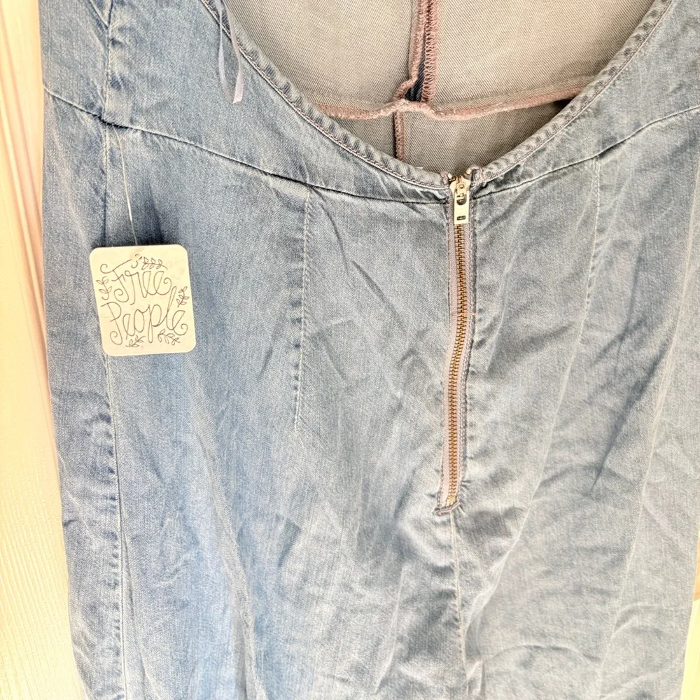 Free People Light Blue Denim Halter Jumpsuit